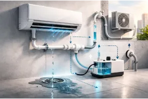 Дренаж кондиционера: почему течёт и как сделать правильно (самотёк/насос)