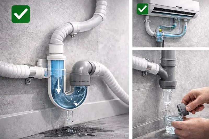 Дренаж кондиционера, подключение к канализации с гидрозатвором в Могилеве