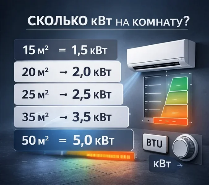 Сколько кВт на комнату в Могилеве — таблица подбора кондиционера по площади