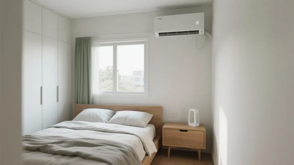 Установка кондиционера в спальне в Могилеве — блок сбоку от кровати без прямого обдува
